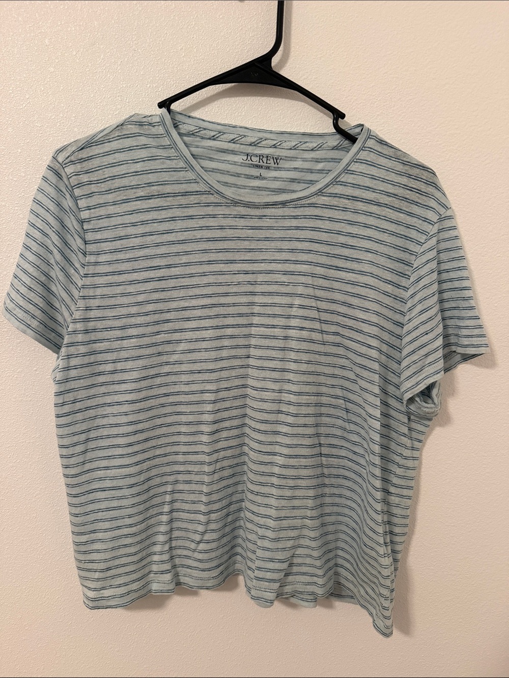J. Crew Pale Blue with Navy Stripe Short Sleeve Linen Tee